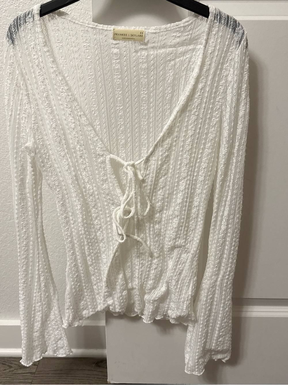 White Textured Tie-Front Tunic Top
